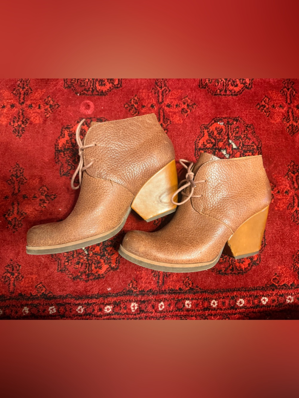 Kork-Ease Brown Leather Lace-Up Wedge Ankle Boots